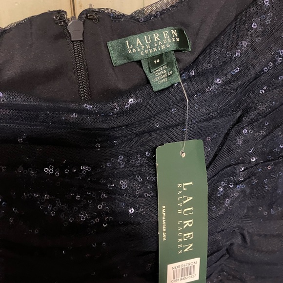 Lauren Ralph   Sheath Dress Blue Sequin Body Con Ruched Formal Party Size 14 New - Picture 5 of 10